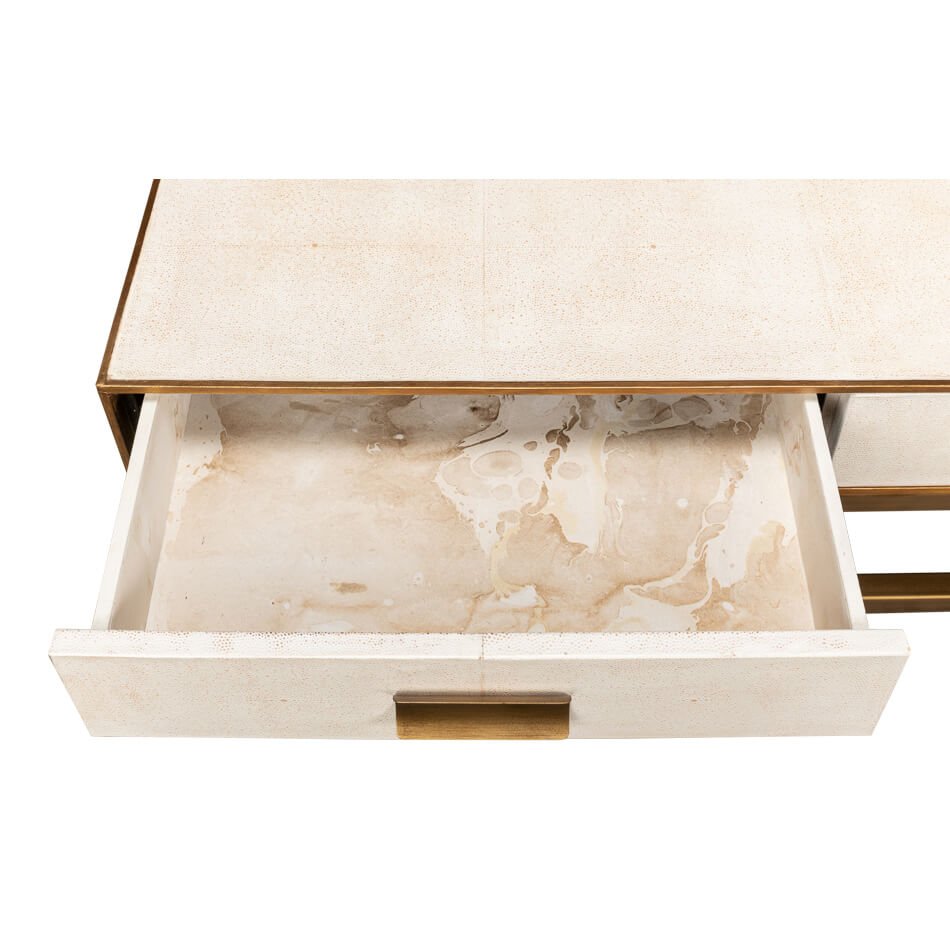 Art Deco Leather Coffee Table in Osprey White - English Georgian America