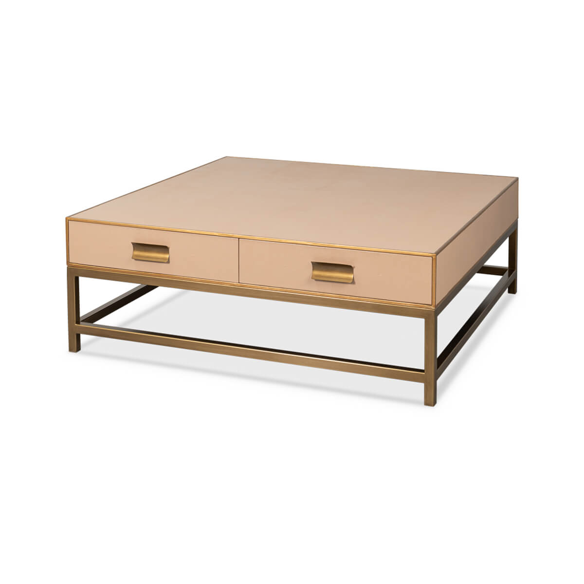 Art Deco Leather Coffee Table in Tan - English Georgian America