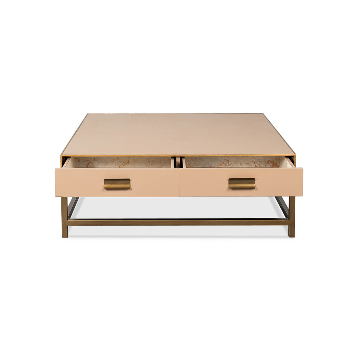 Art Deco Leather Coffee Table in Tan - English Georgian America