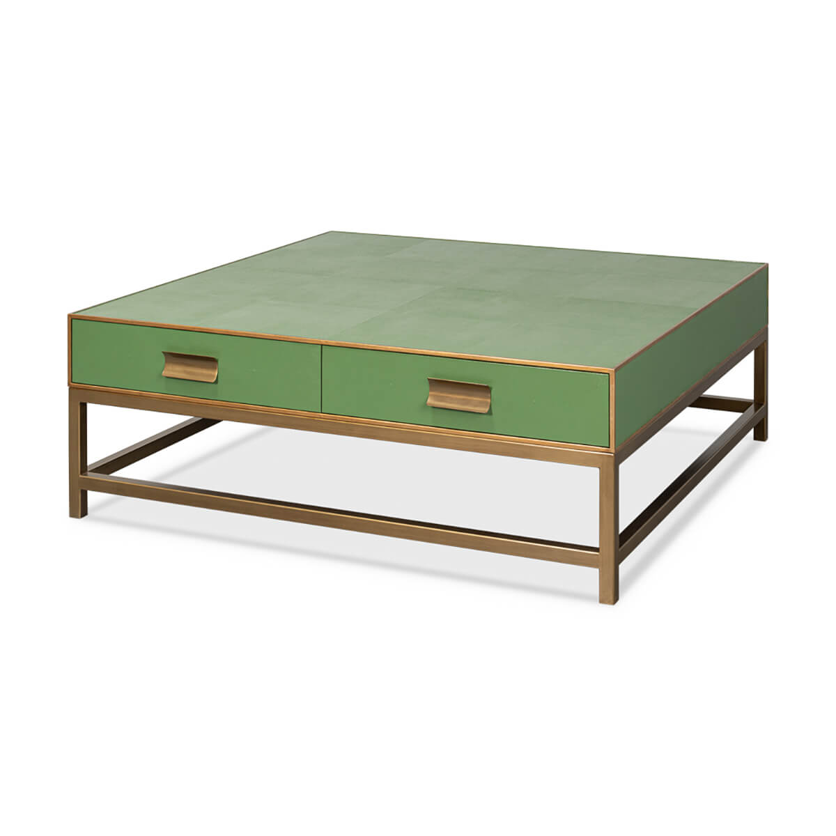 Art Deco Leather Coffee Table in Watercress Green - English Georgian America