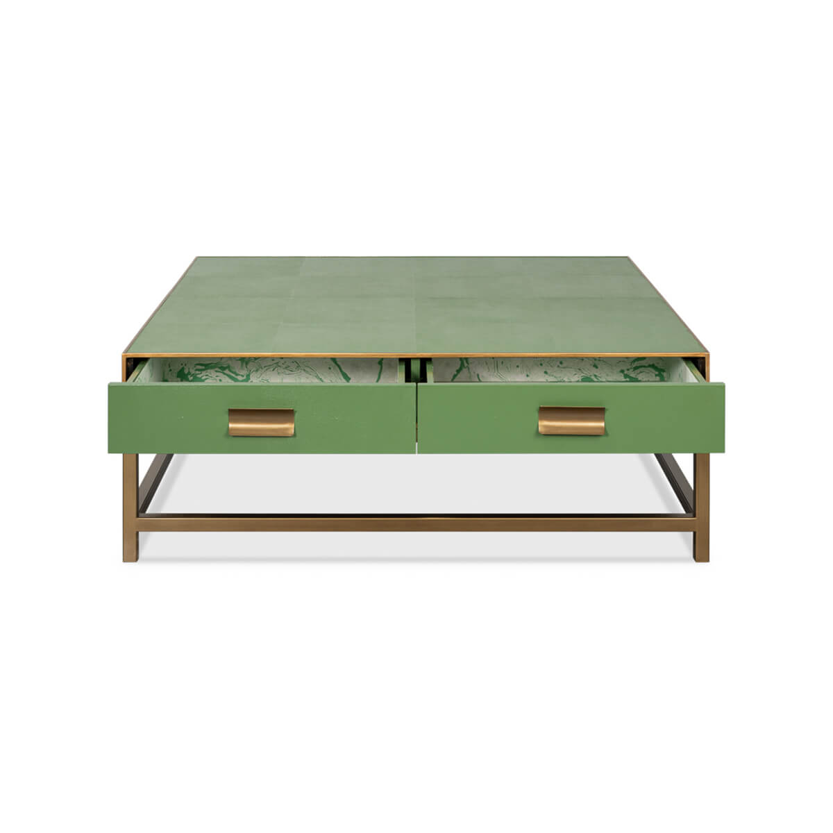 Art Deco Leather Coffee Table in Watercress Green - English Georgian America