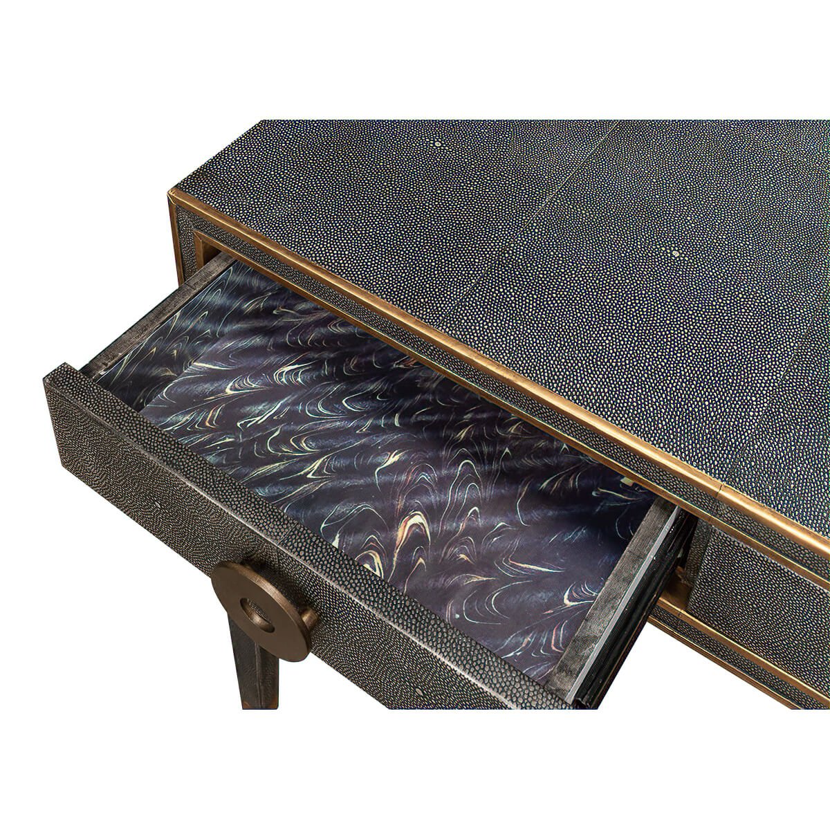 Art Deco Leather Desk - Dark Grey - English Georgian America