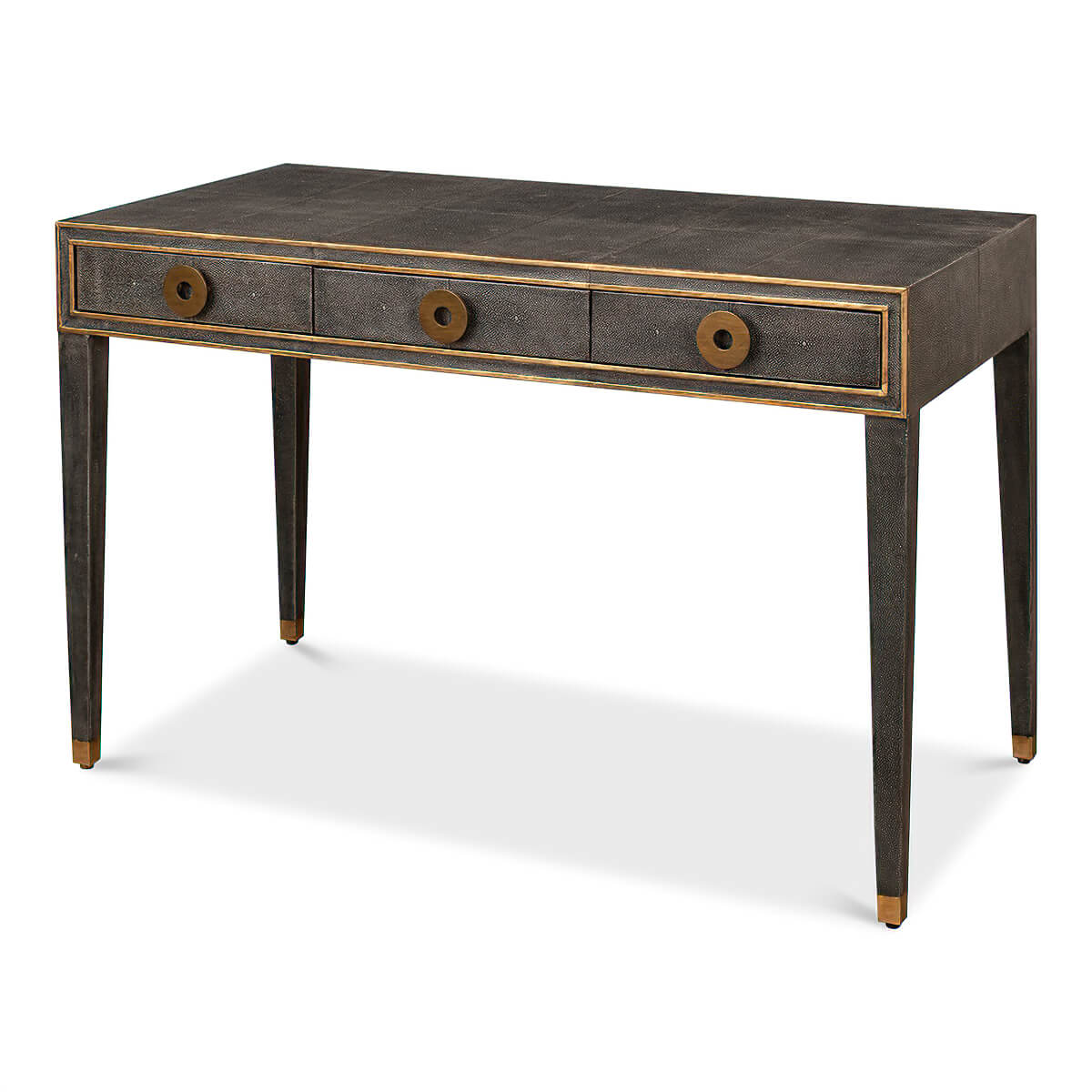 Art Deco Leather Desk - Dark Grey - English Georgian America