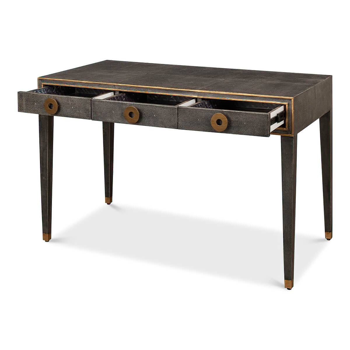 Art Deco Leather Desk - Dark Grey - English Georgian America