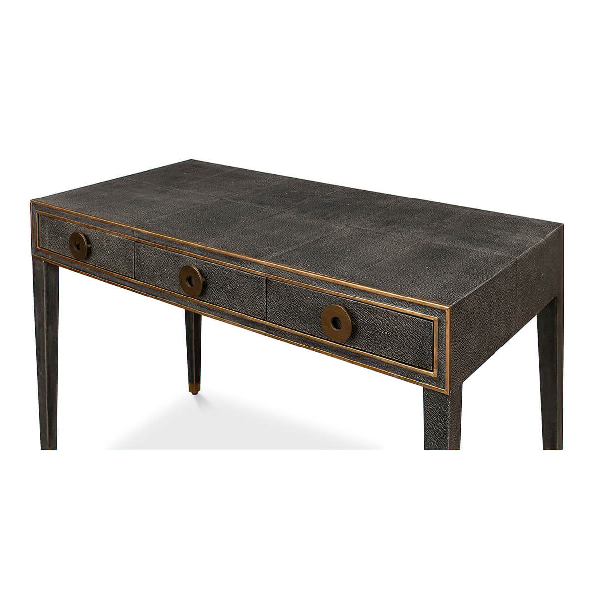 Art Deco Leather Desk - Dark Grey - English Georgian America