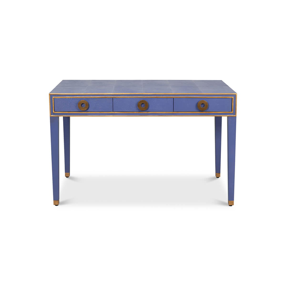 Art Deco Leather Desk In Marlin Blue - English Georgian America