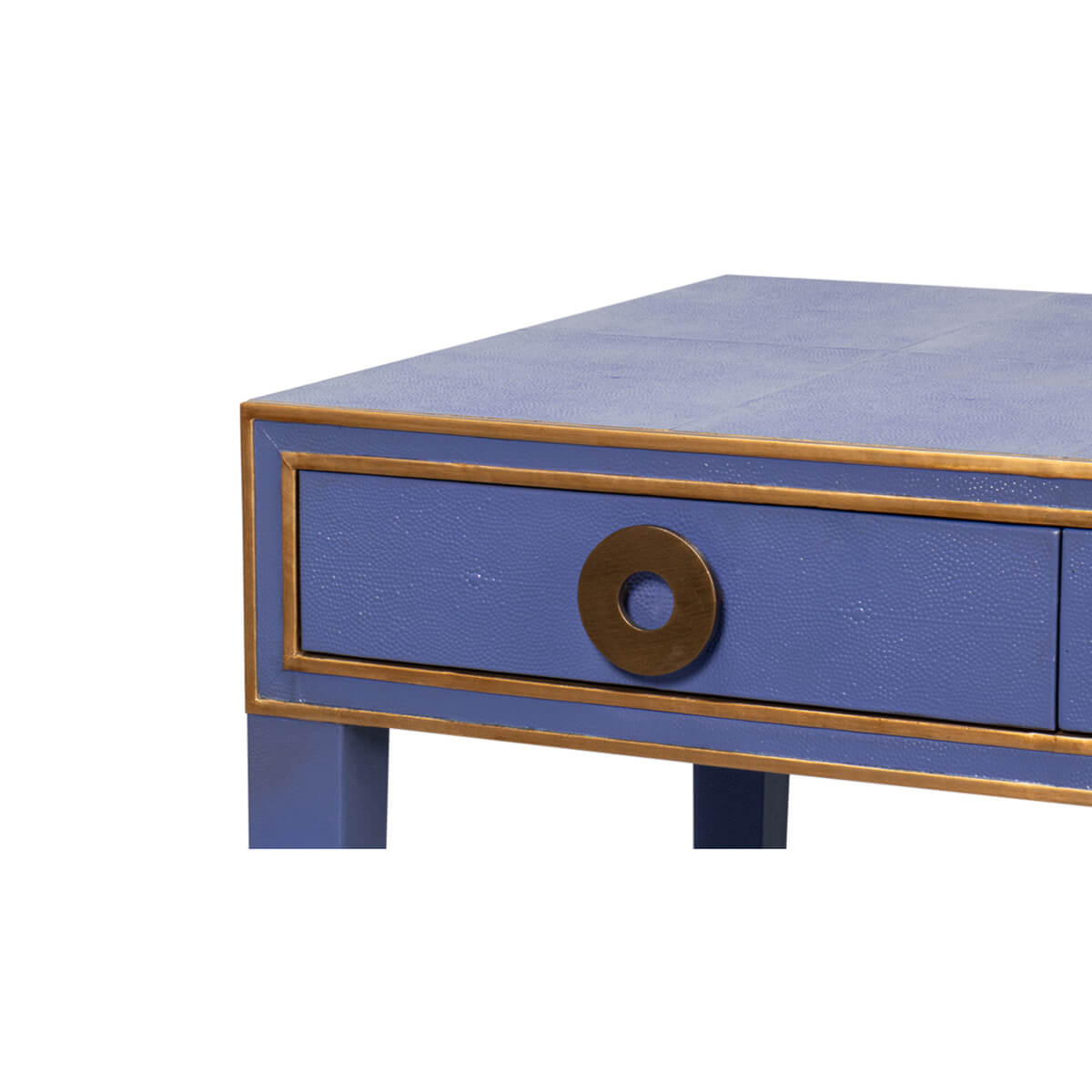 Art Deco Leather Desk In Marlin Blue - English Georgian America