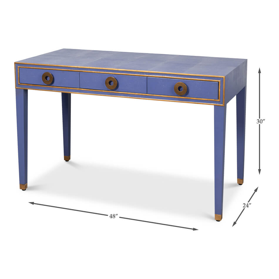 Art Deco Leather Desk In Marlin Blue - English Georgian America