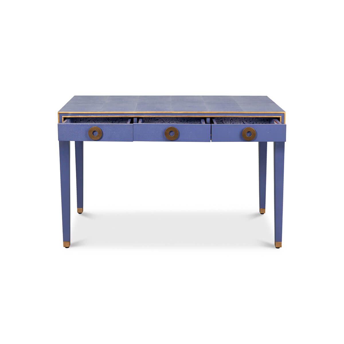Art Deco Leather Desk In Marlin Blue - English Georgian America