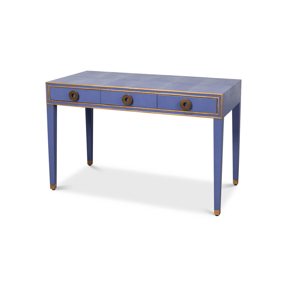 Art Deco Leather Desk In Marlin Blue - English Georgian America