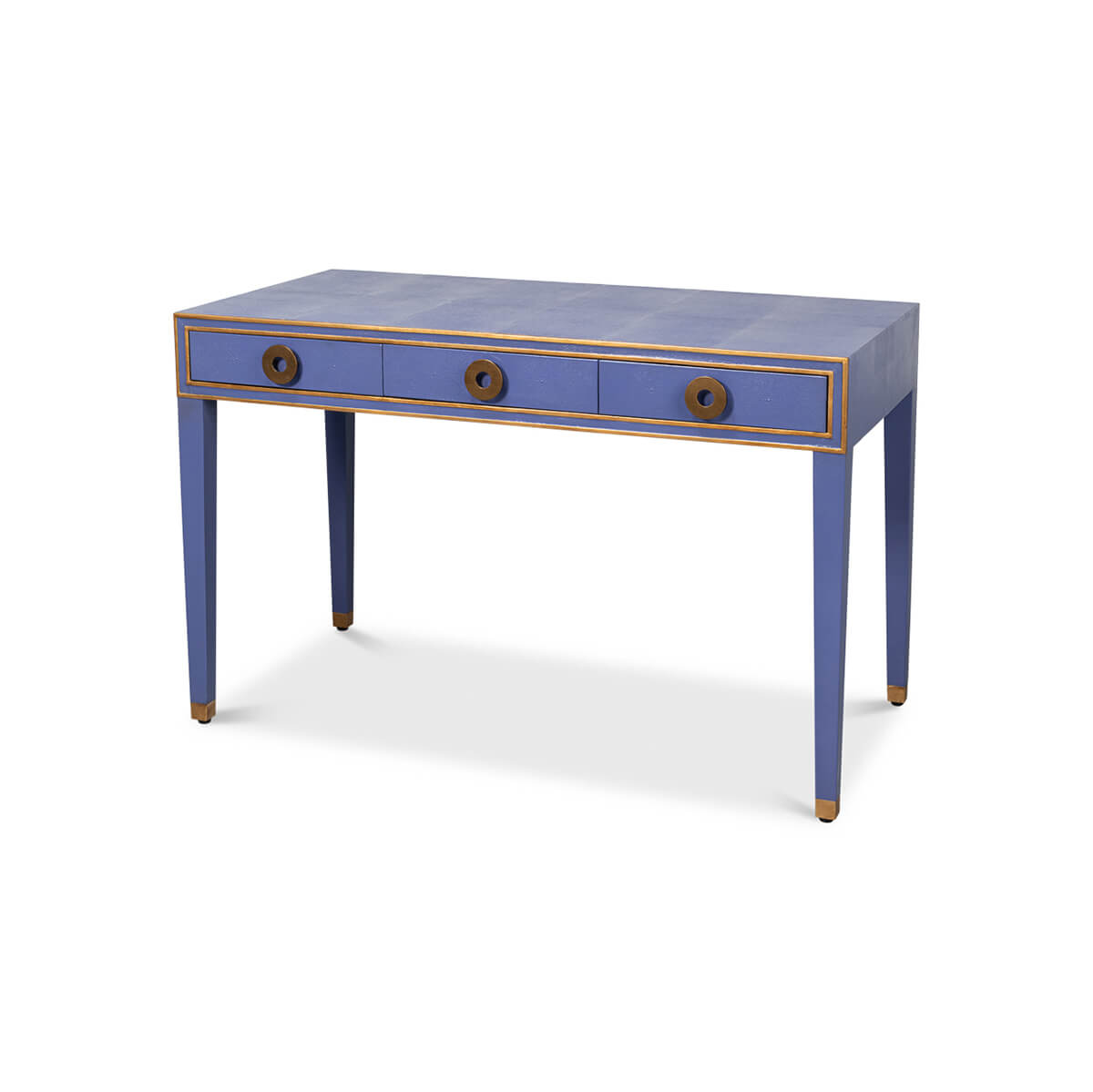 Art Deco Leather Desk In Marlin Blue - English Georgian America