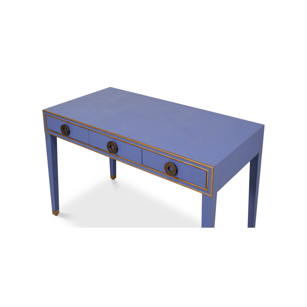 Art Deco Leather Desk In Marlin Blue - English Georgian America