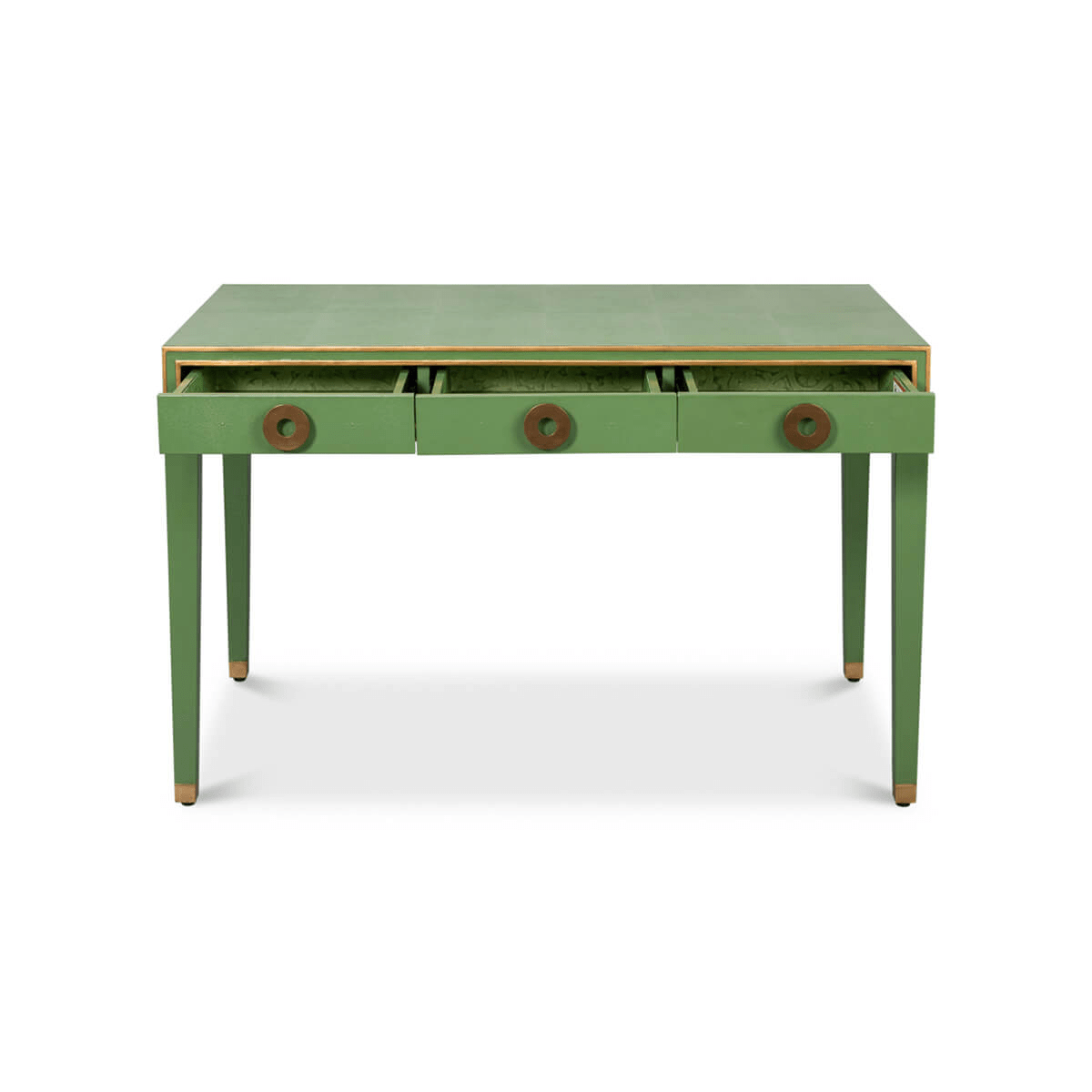 Art Deco Leather Desk In Watercress Green - English Georgian America