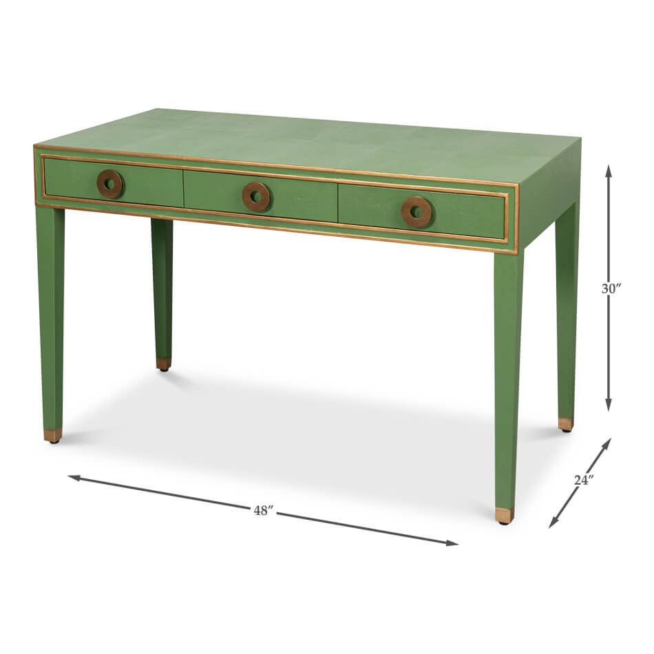 Art Deco Leather Desk In Watercress Green - English Georgian America