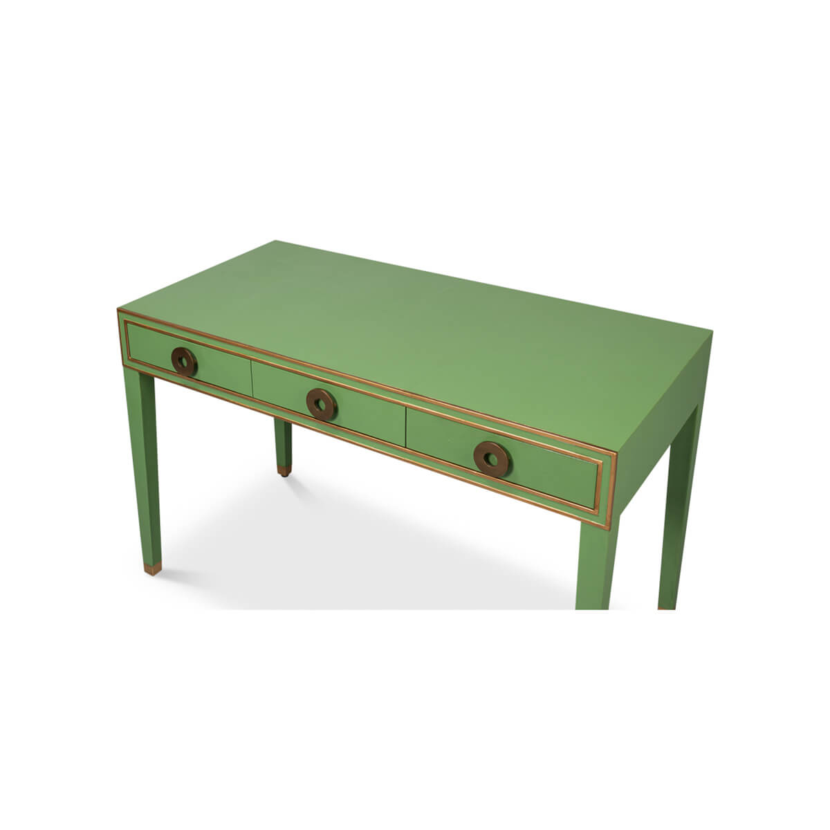 Art Deco Leather Desk In Watercress Green - English Georgian America