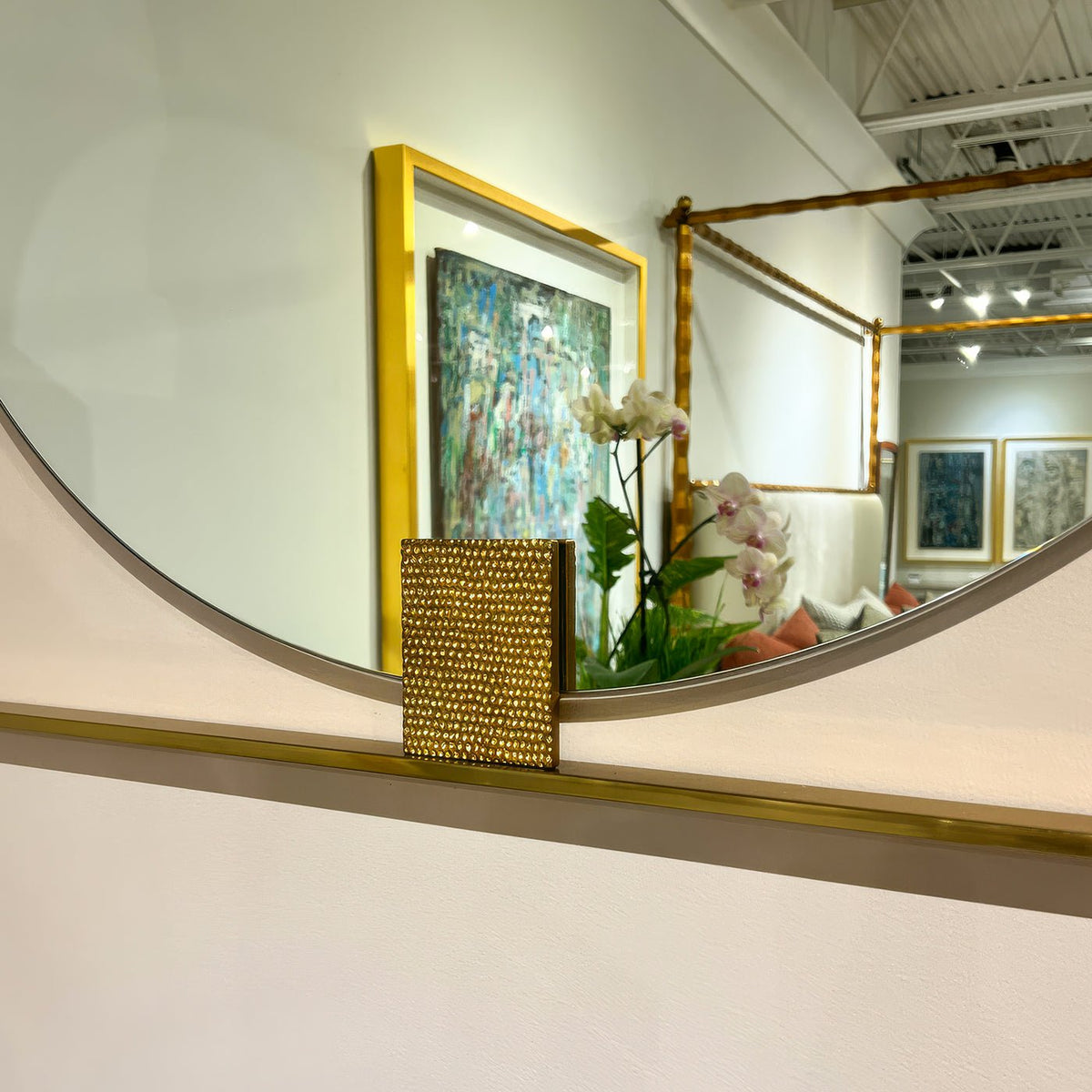 Art Deco Square Brass Mirror - English Georgian America