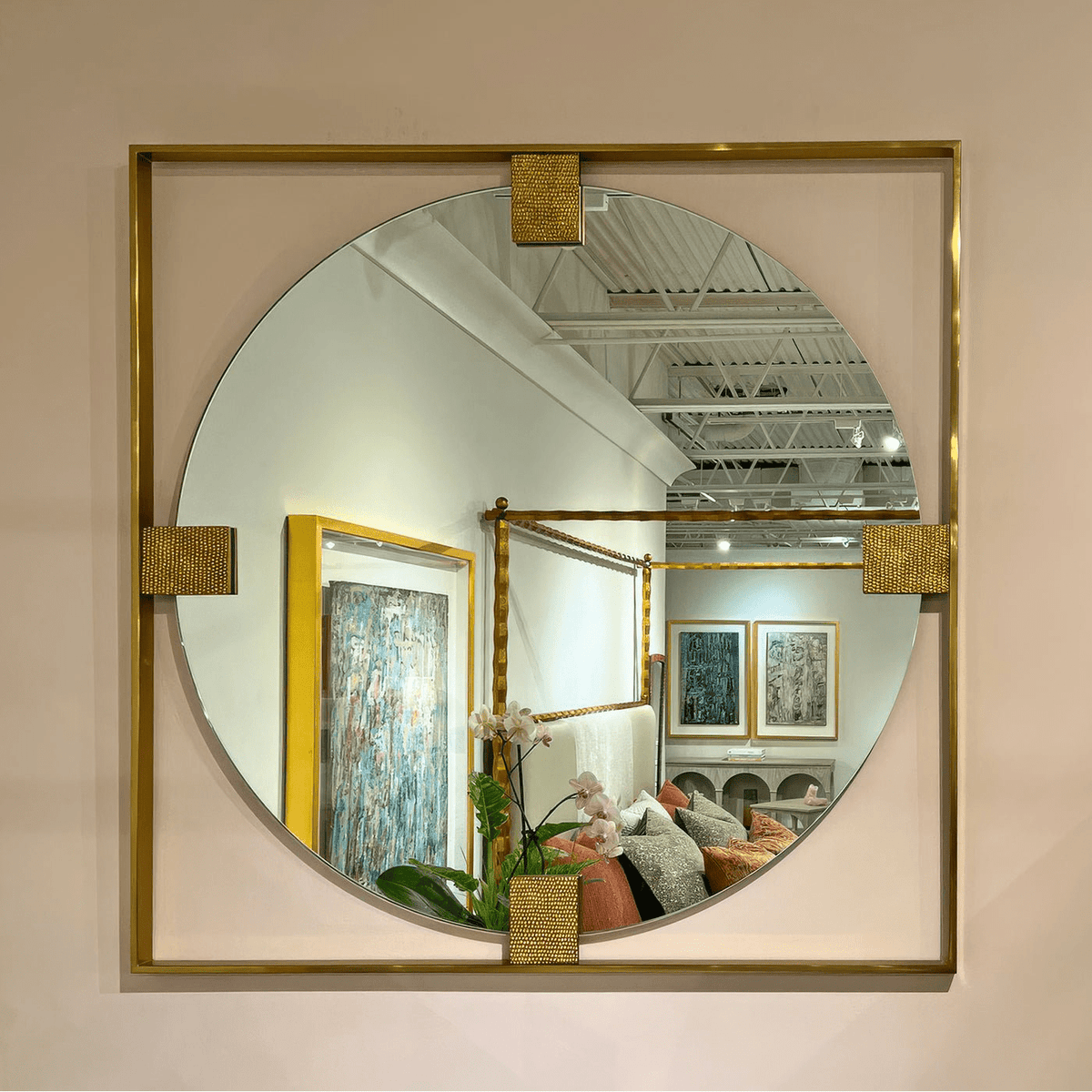Art Deco Square Brass Mirror - English Georgian America