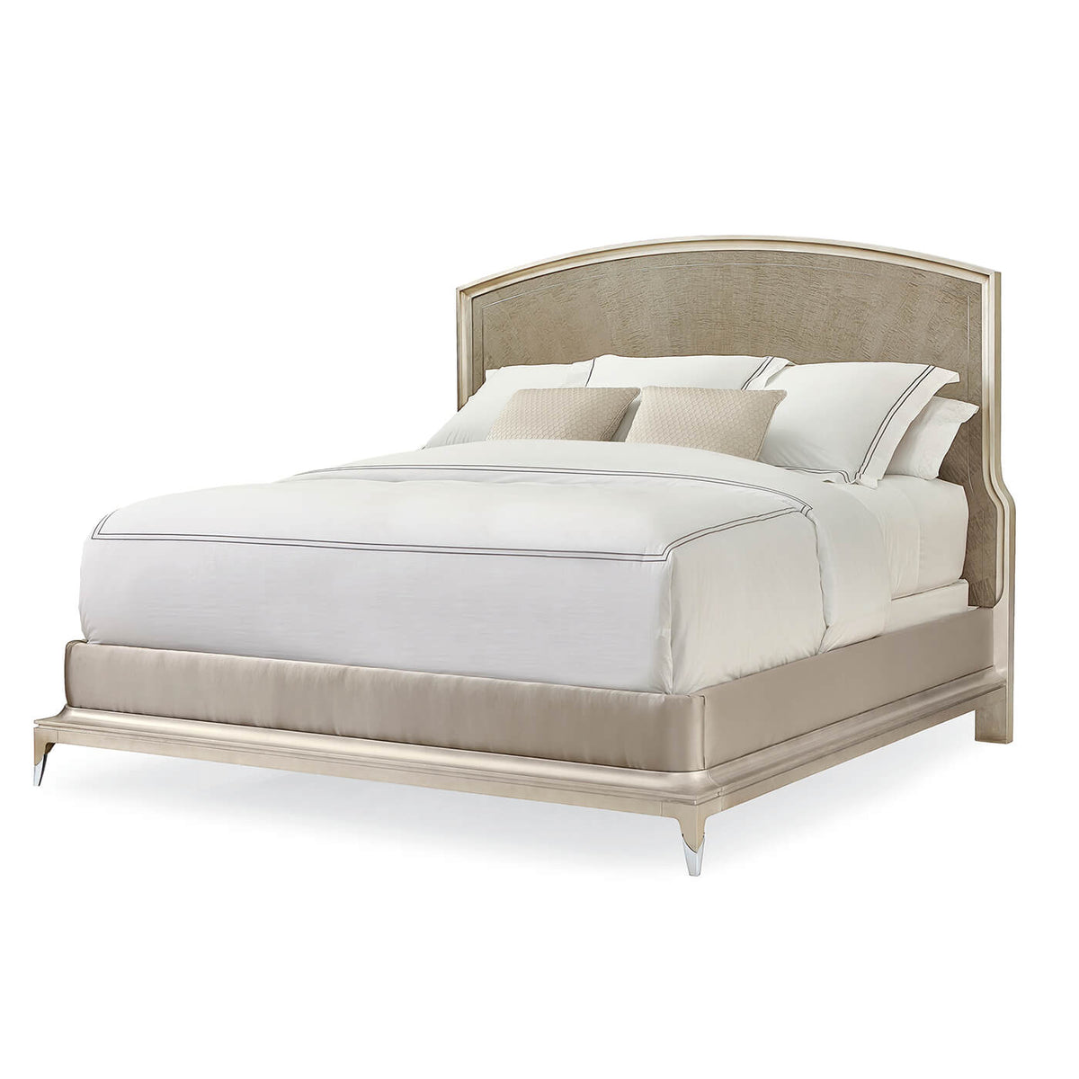 Art Deco Style Silver Curly Veneer King Bed - English Georgian America