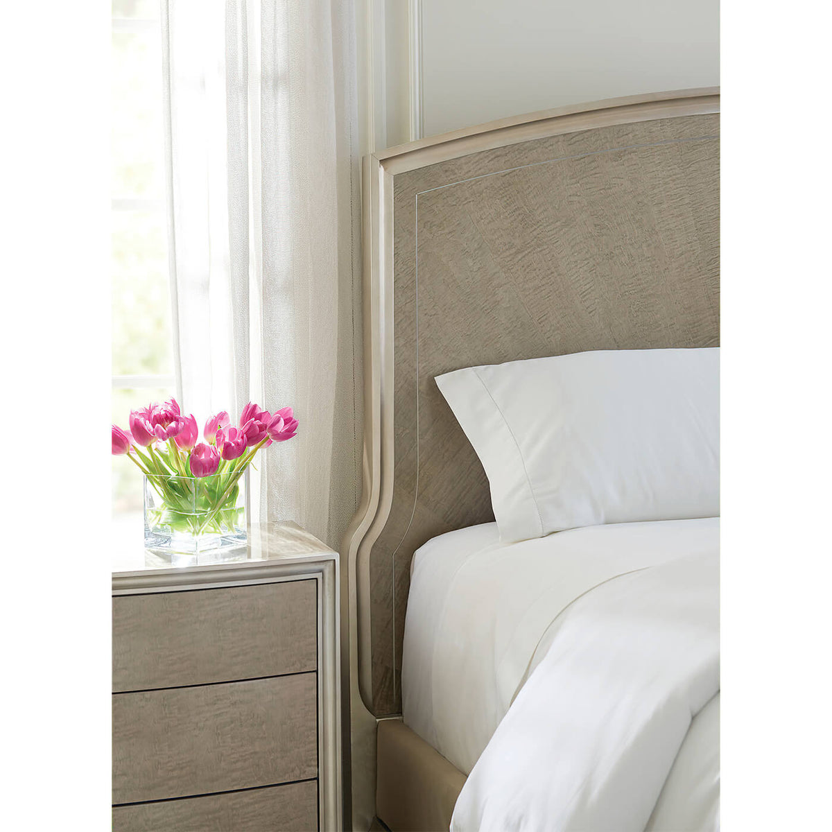 Art Deco Style Silver Curly Veneer King Bed - English Georgian America