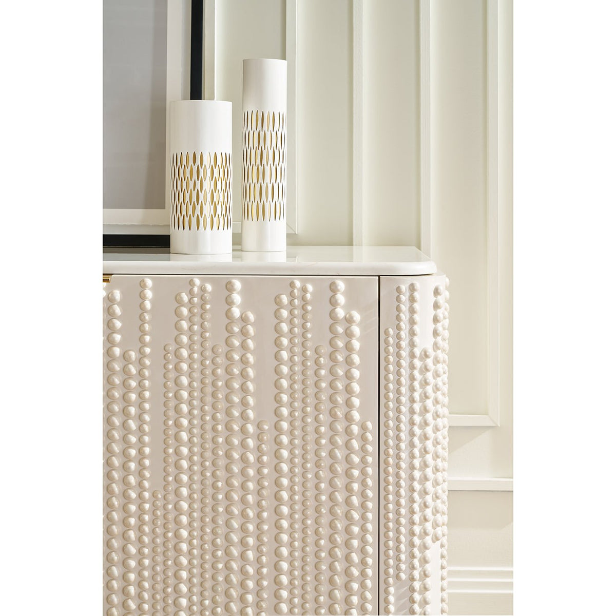 Beaded Hollywood Regency Four Door Credenza - English Georgian America