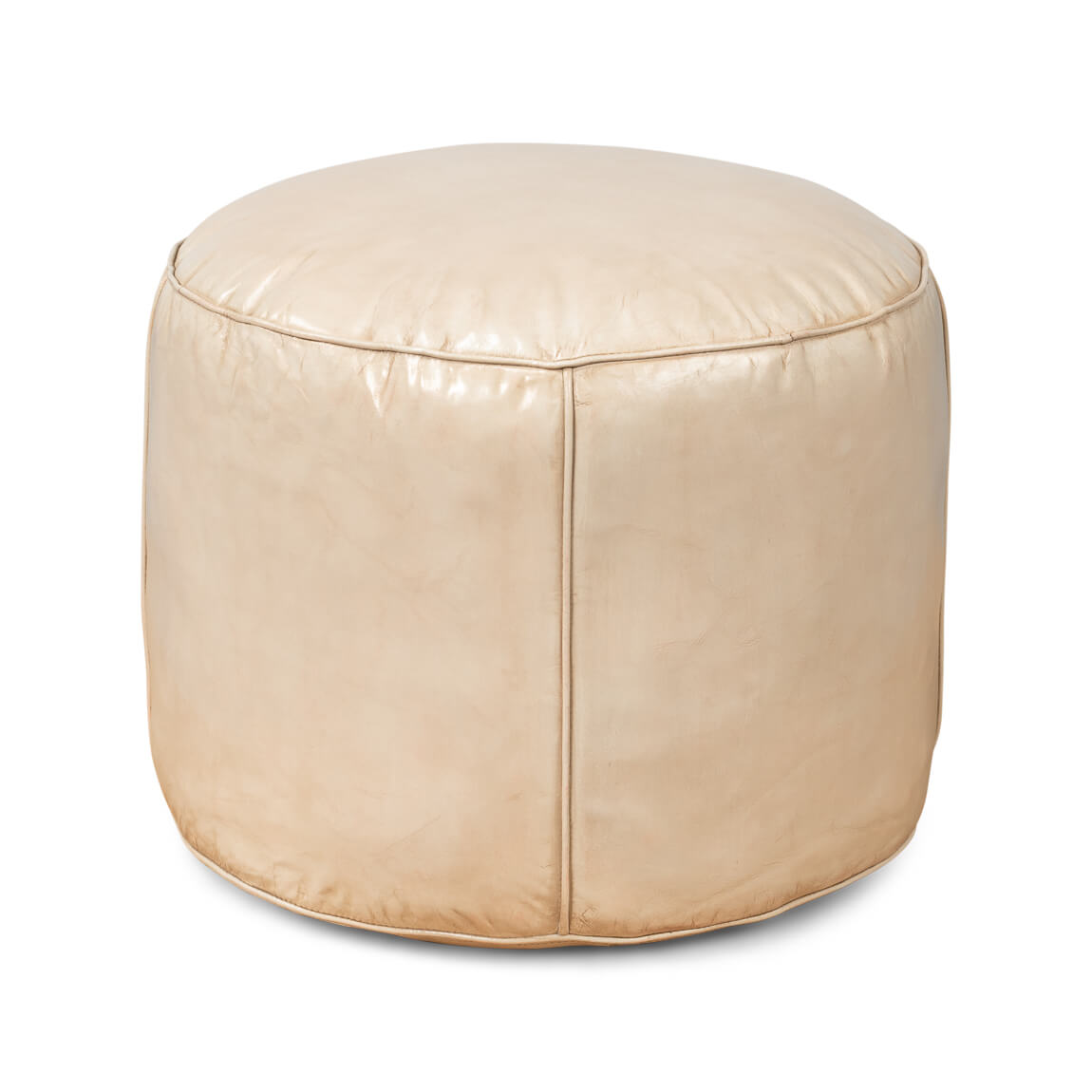 Beige Round Leather Stool - English Georgian America