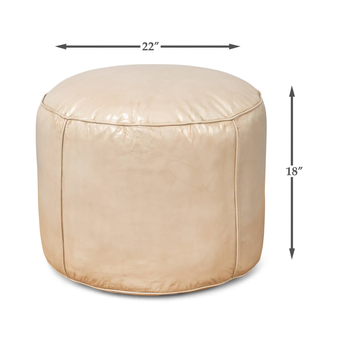 Beige Round Leather Stool - English Georgian America