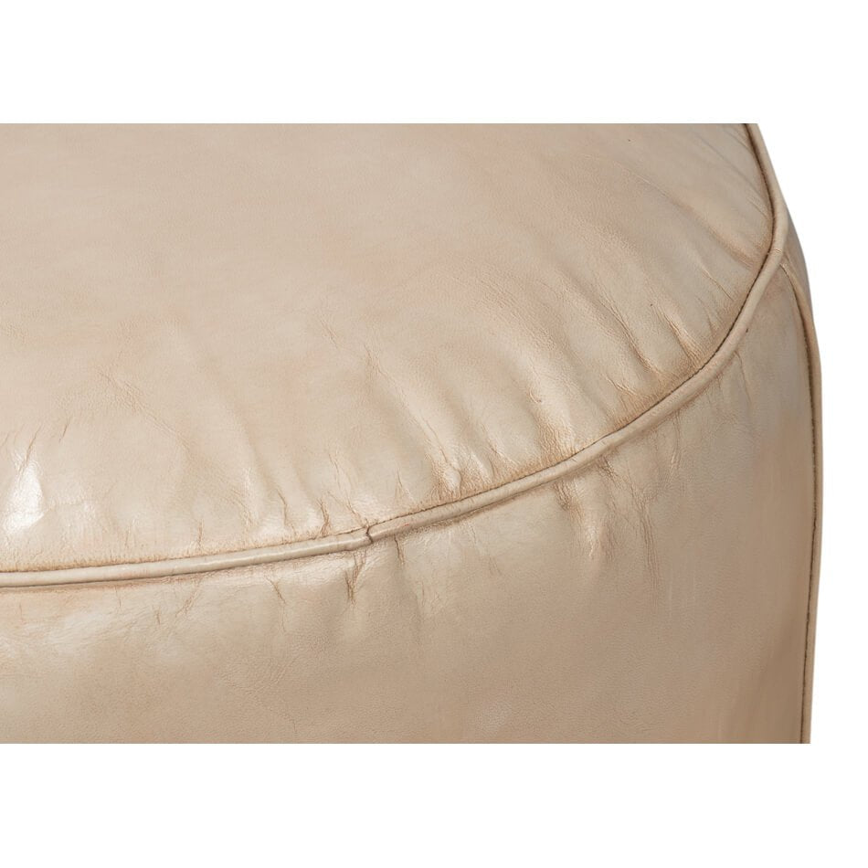 Beige Round Leather Stool - English Georgian America