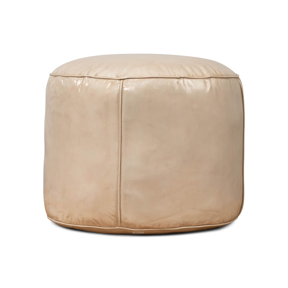 Beige Round Leather Stool - English Georgian America