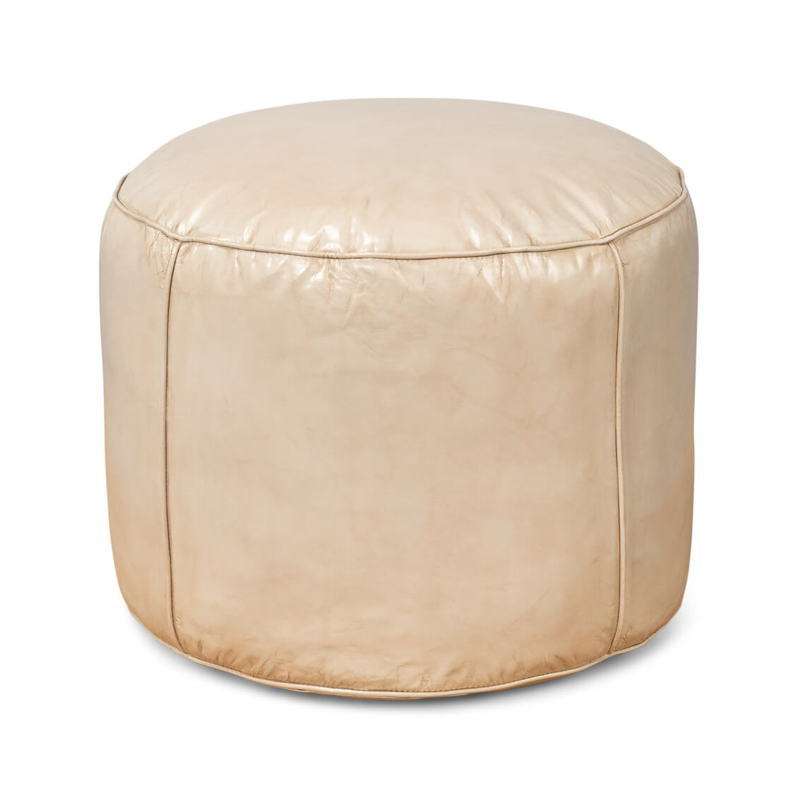 Beige Round Leather Stool - English Georgian America