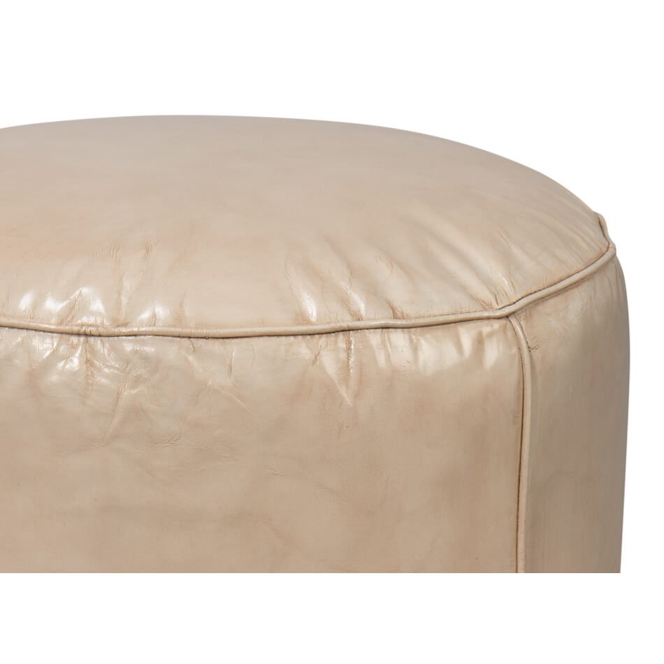 Beige Round Leather Stool - English Georgian America