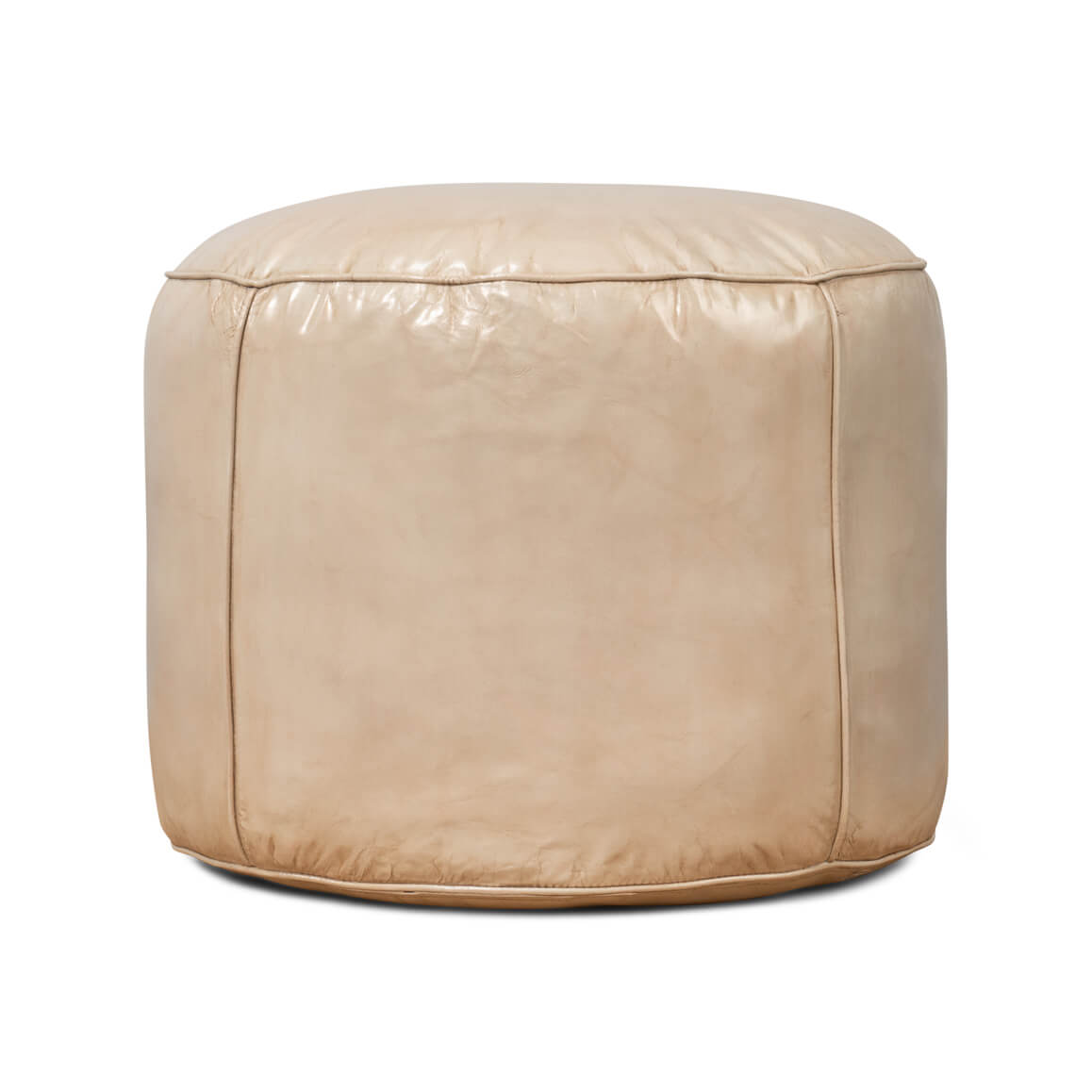 Beige Round Leather Stool - English Georgian America