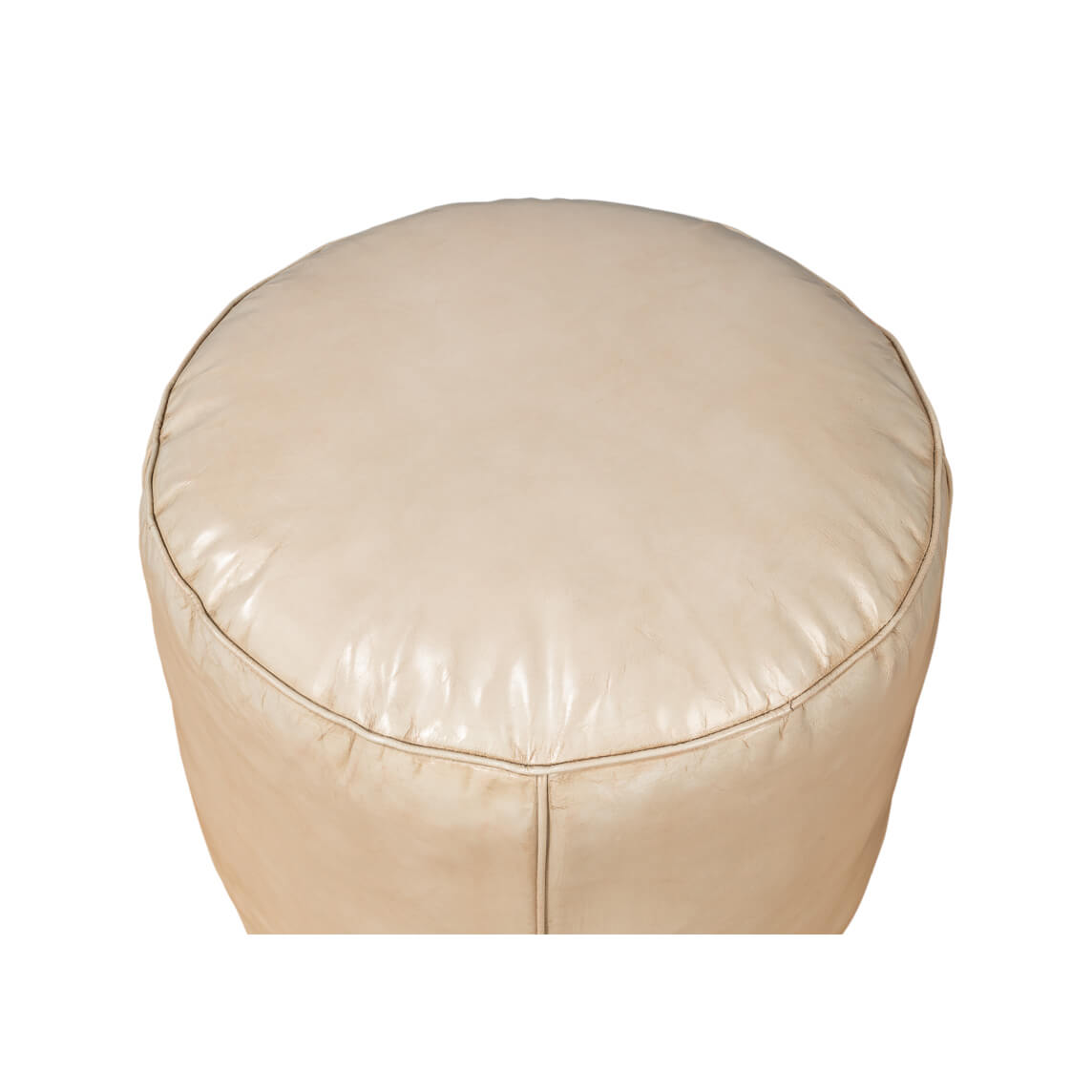 Beige Round Leather Stool - English Georgian America