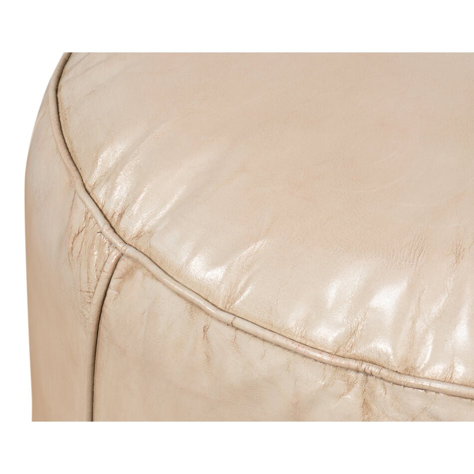 Beige Round Leather Stool - English Georgian America