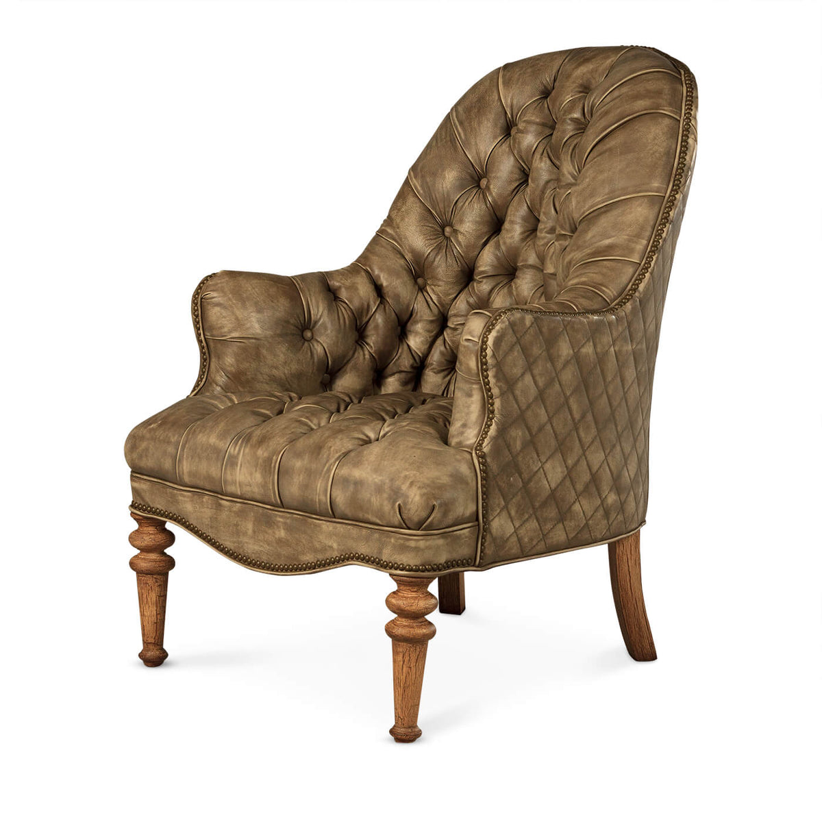 Beige Tufted Leather Chair - English Georgian America
