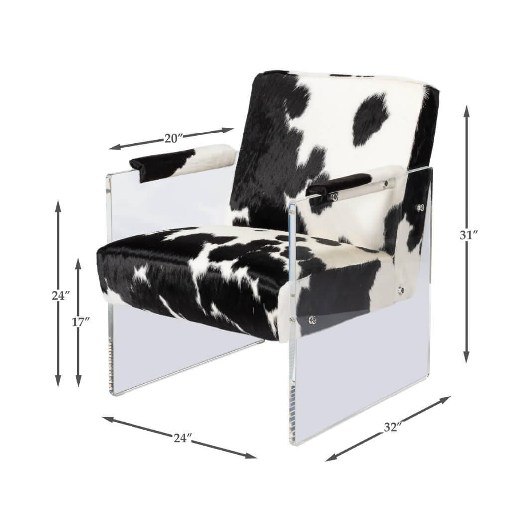 Black and White Cowhide and Lucite Armchair - English Georgian America