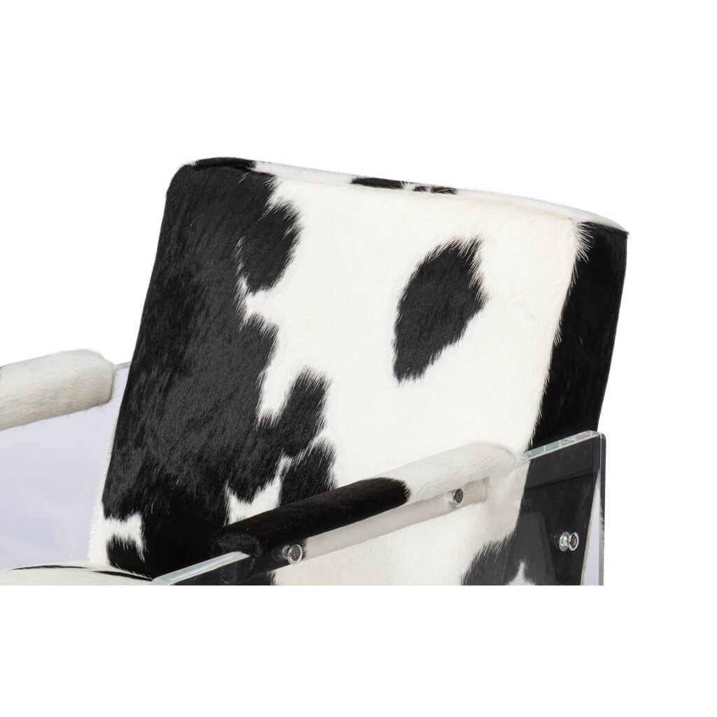 Black and White Cowhide and Lucite Armchair - English Georgian America