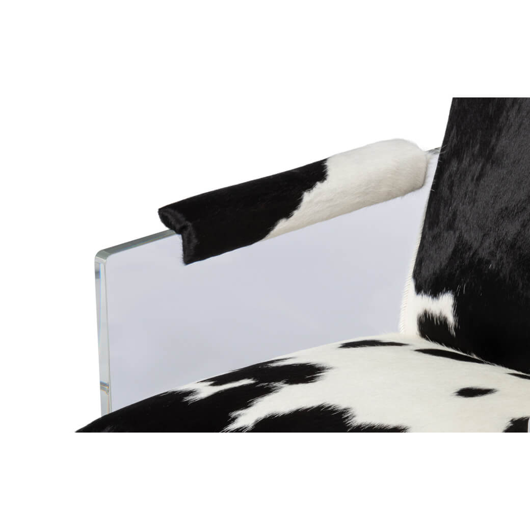 Black and White Cowhide and Lucite Armchair - English Georgian America