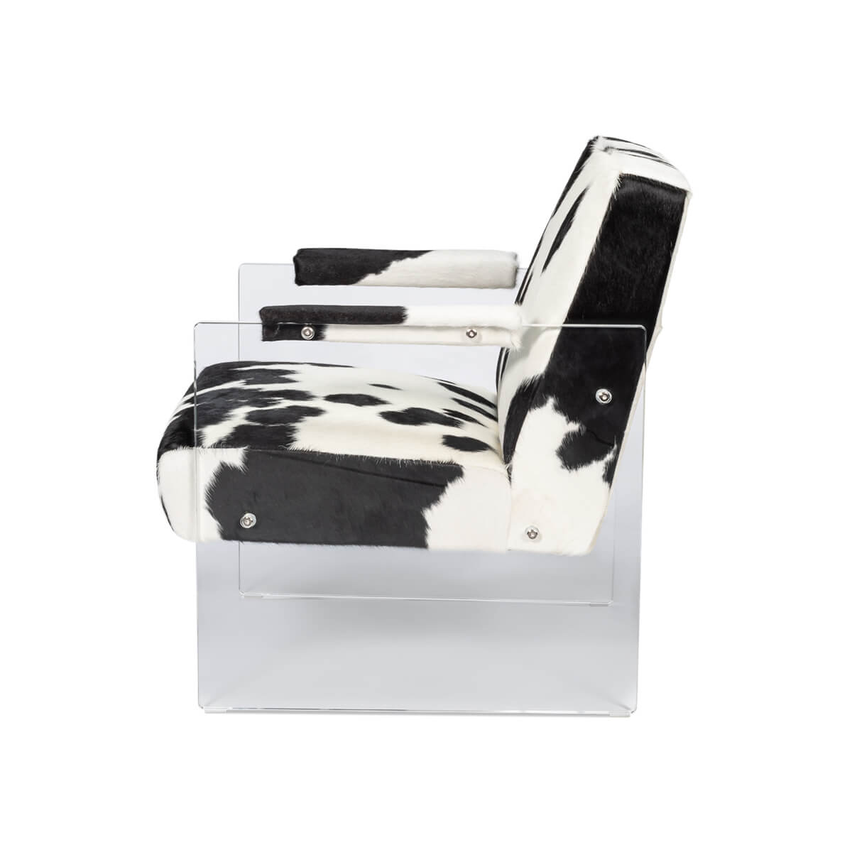 Black and White Cowhide and Lucite Armchair - English Georgian America