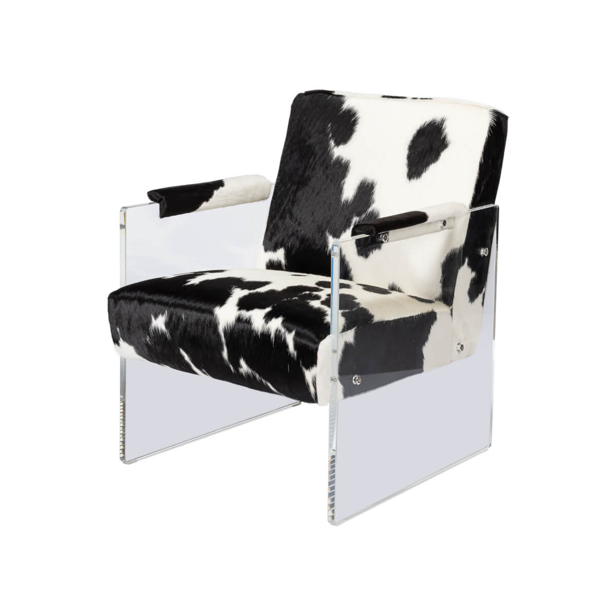 Black and White Cowhide and Lucite Armchair - English Georgian America