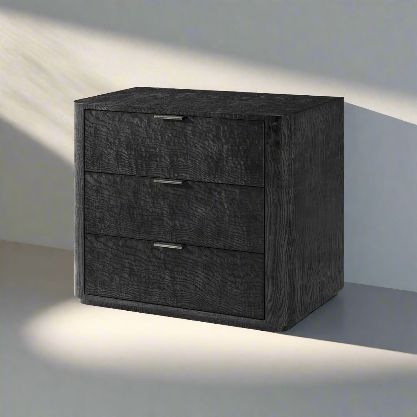 Black Art Deco 3 Drawer Nightstand - English Georgian America