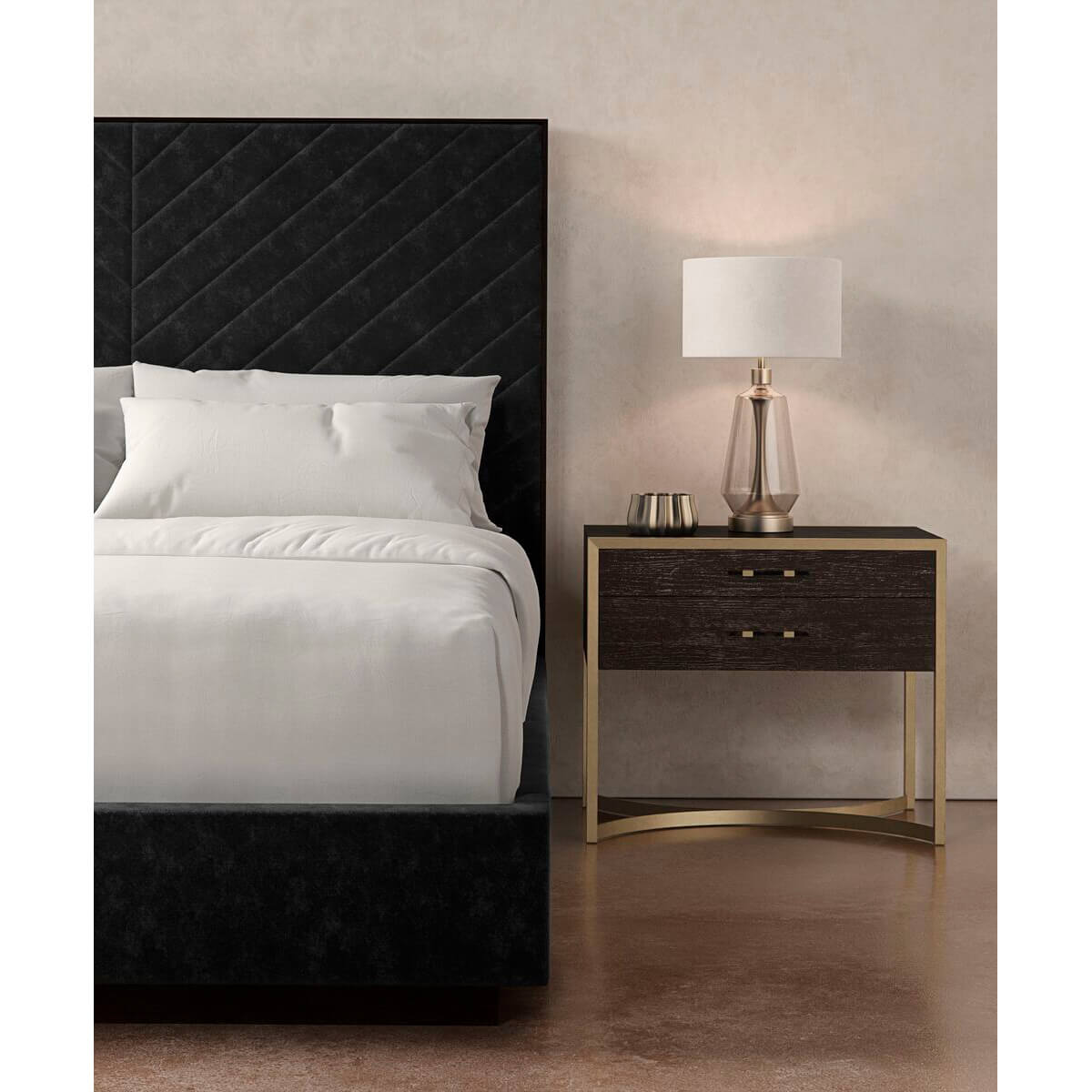 Black Chevron Tufted Upholstered King Bed - English Georgian America
