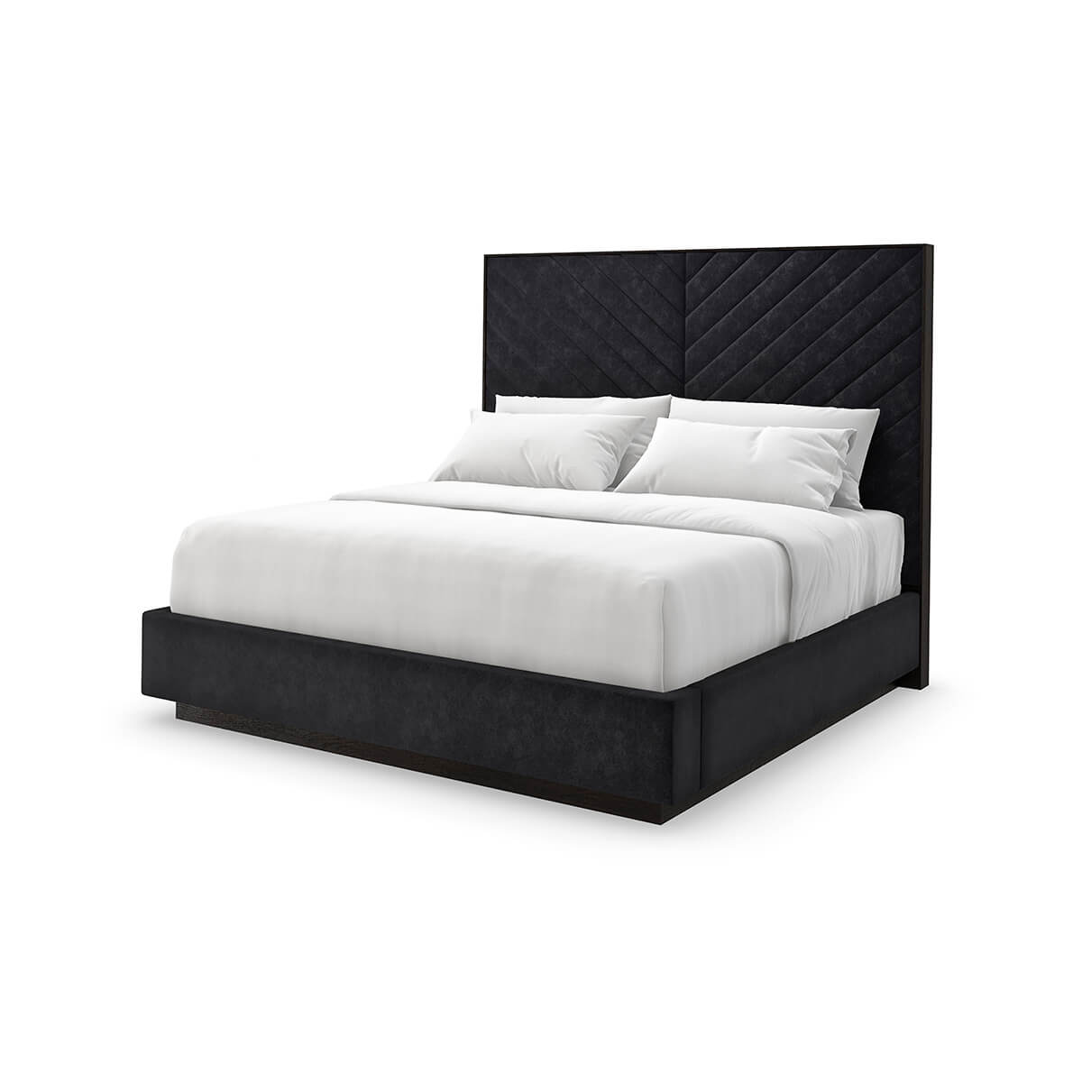 Black Chevron Tufted Upholstered Queen Bed - English Georgian America