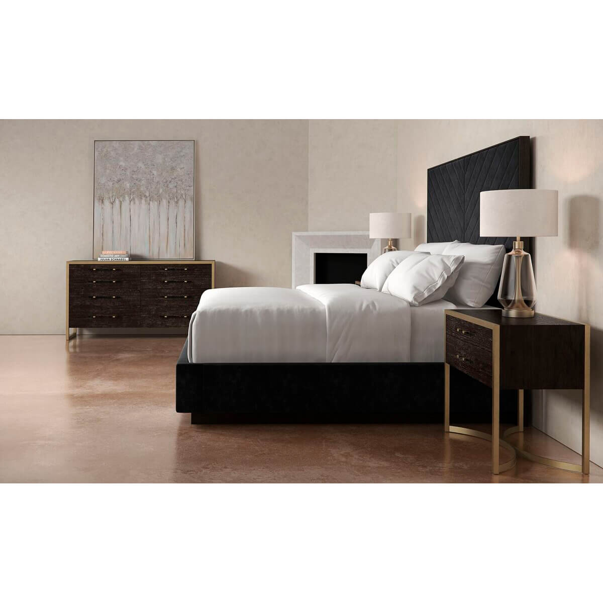 Black Chevron Tufted Upholstered Queen Bed - English Georgian America
