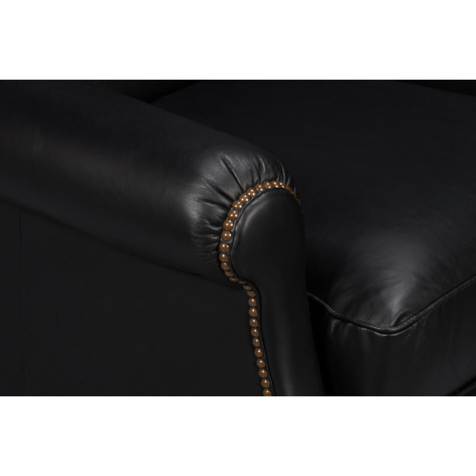 Black Classic Leather Armchair - English Georgian America