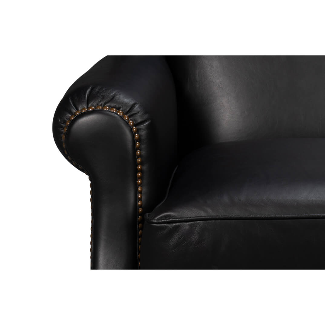 Black Classic Leather Armchair - English Georgian America