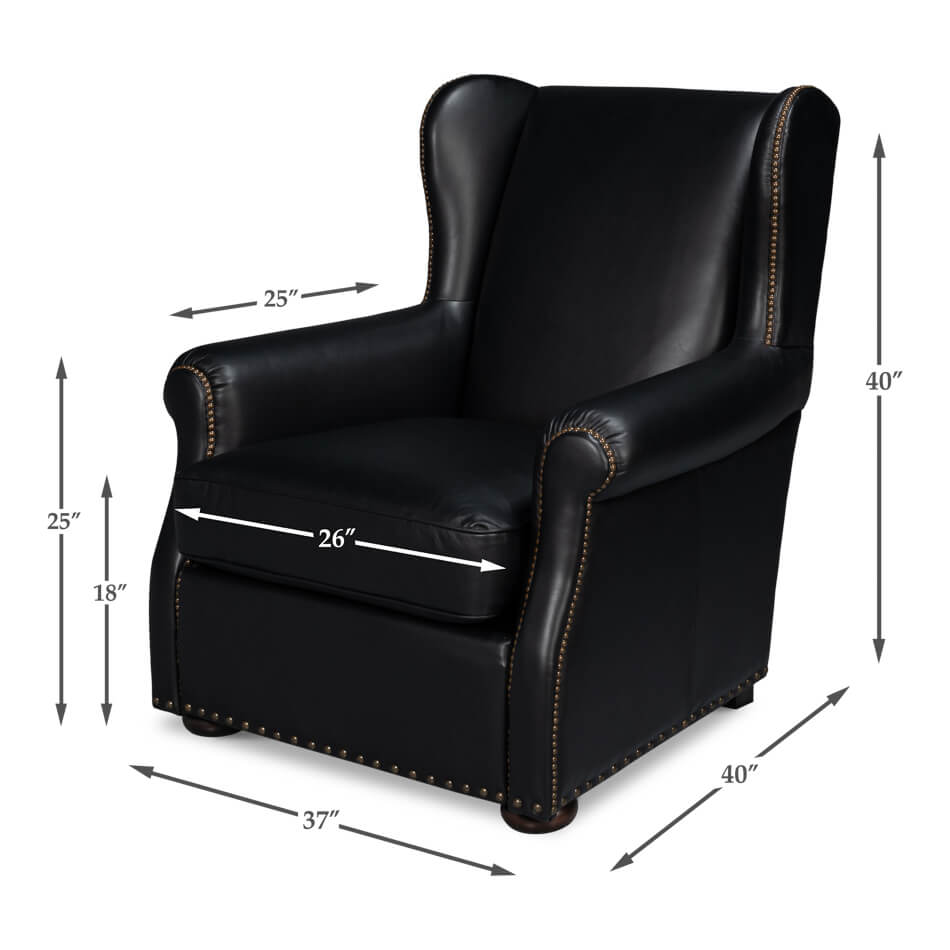 Black Classic Leather Armchair - English Georgian America