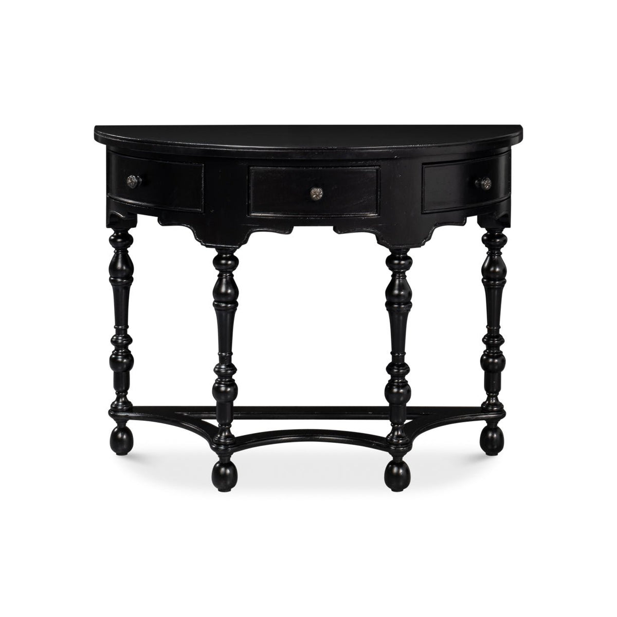 Black Demilune Console Table with Drawers - English Georgian America