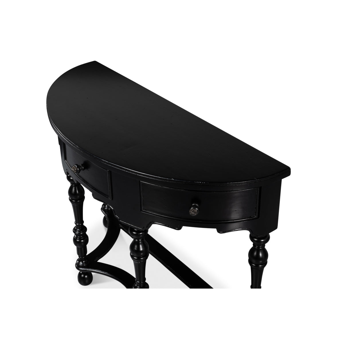 Black Demilune Console Table with Drawers - English Georgian America