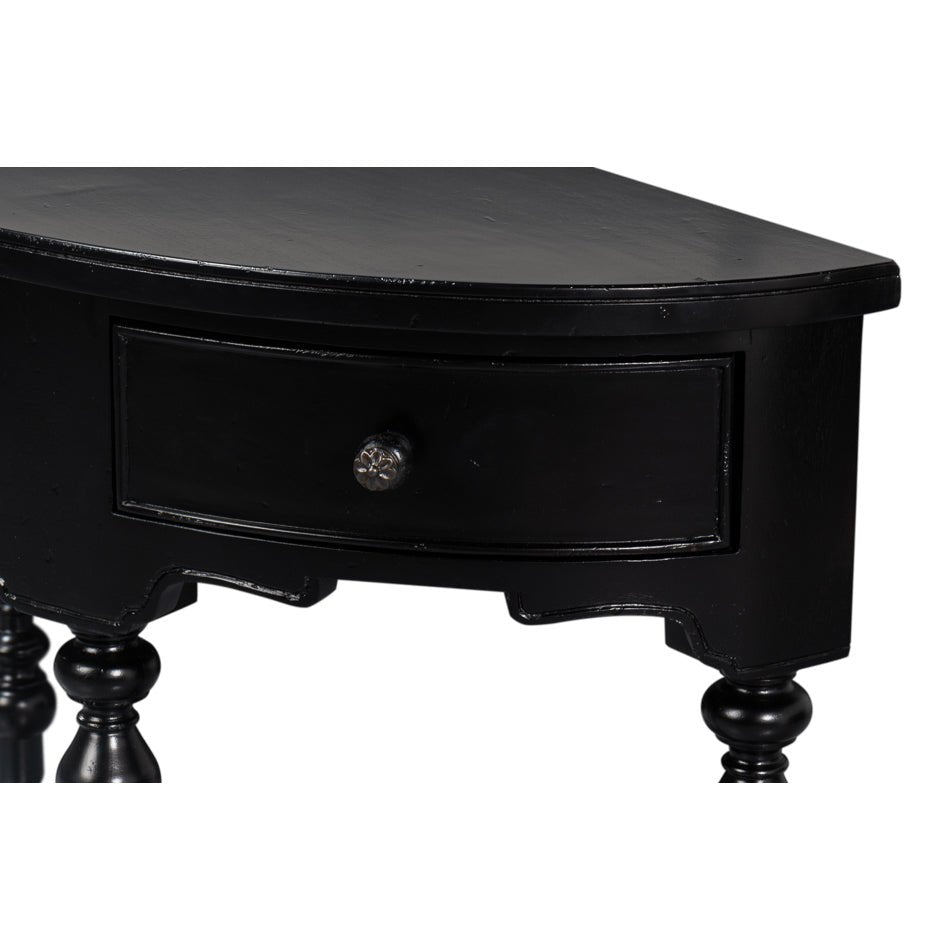 Black Demilune Console Table with Drawers - English Georgian America