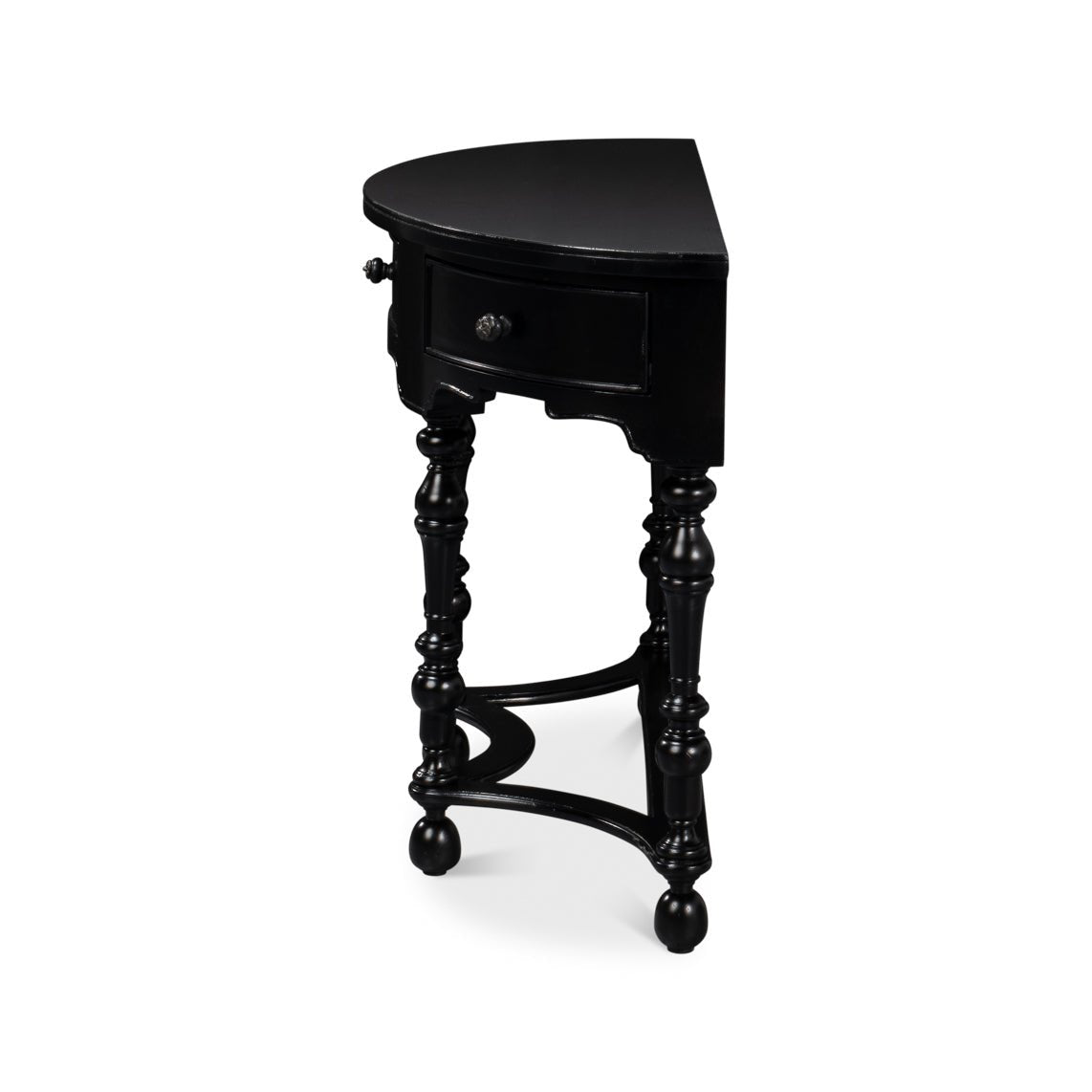 Black Demilune Console Table with Drawers - English Georgian America